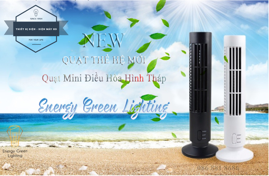 Quạt Mini Điều Hòa Để Bàn Hình Tháp Q-530 - Điều Hòa Không Khí Dọc Quạt Tháp - Cắm Điện Dây USB