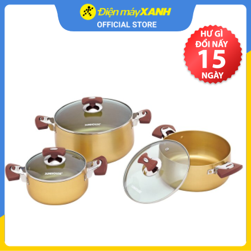 Bộ 3 Nồi Nhôm Anod Nắp Kính Sunhouse Sh6634 - Hàng Chính Hãng