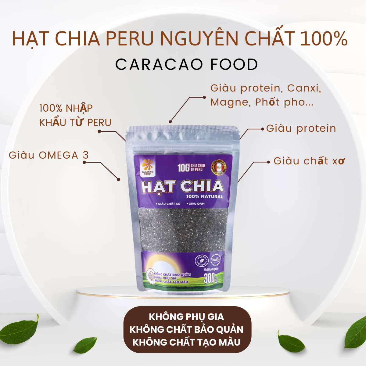 [GIÁ HỦY DIỆT -Date 30.11.2026] Hạt Chia Peru - Túi 300g, GIàu Omega, Giàu Chất Xơ, Giàu Đạm, hỗ trợ giảm cân - Caracao Food