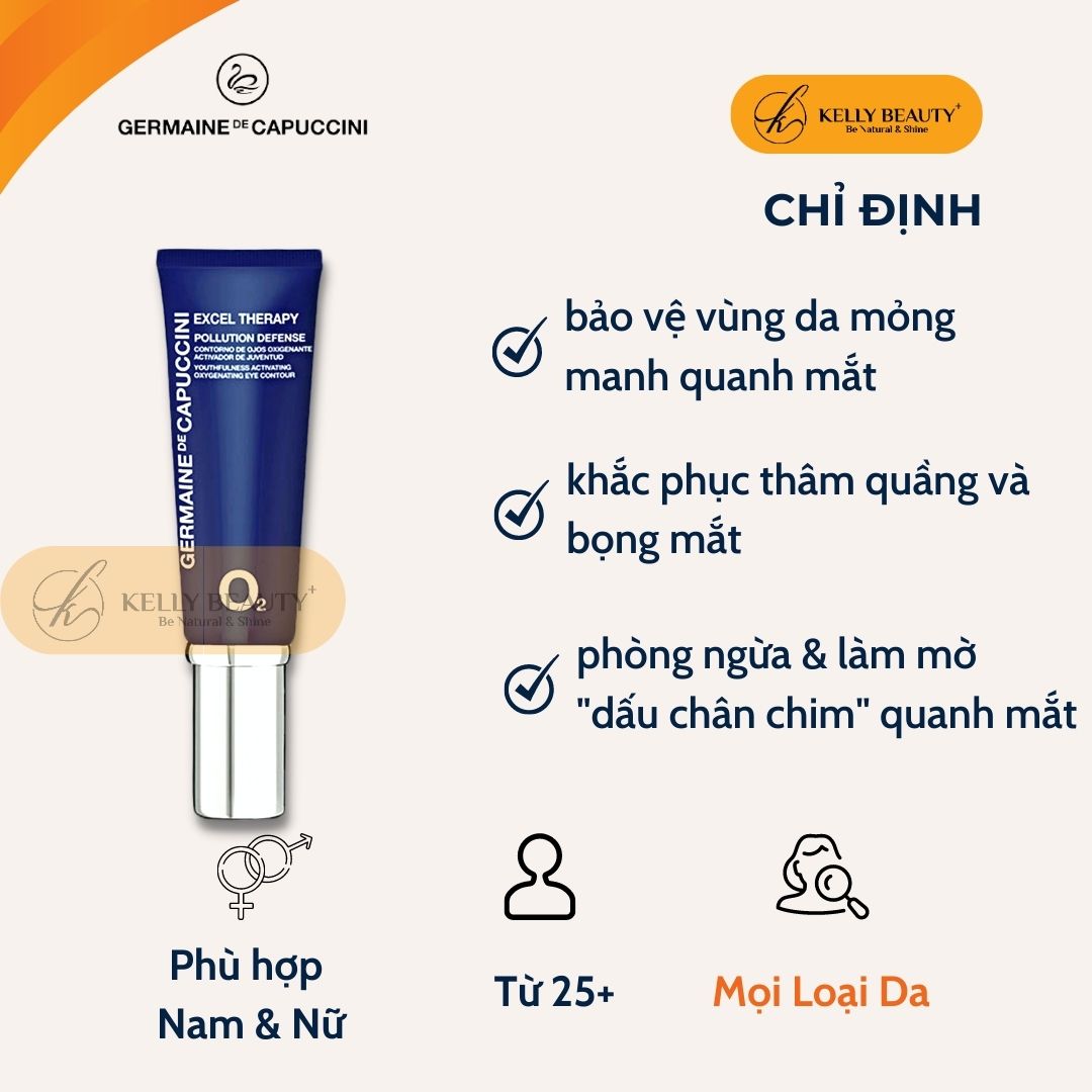 Kem Dưỡng Mắt Germaine ET O2 Pollution Defense Eye Contour - Giảm Quầng Thâm, Bọng Mắt, Mờ Nếp Nhăn | Kelly Beauty