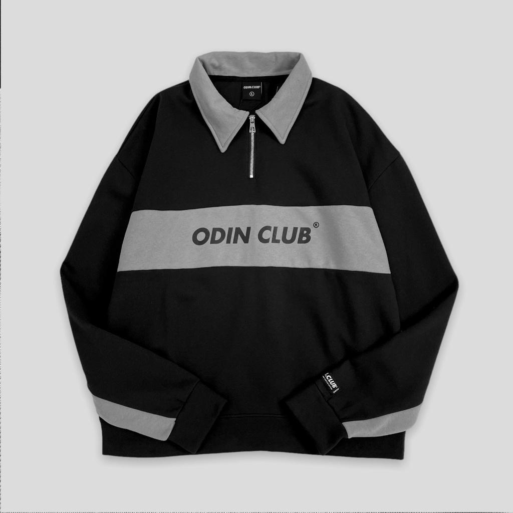 Áo sweater polo oversize ODIN CLUB Gray, Áo Sweater có cổ form rộng nam nữ ODIN, Local Brand ODIN CLUB