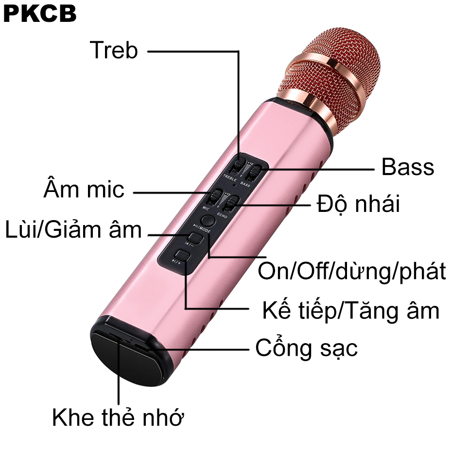 Micro Karaoke Bluetooth cao cấp âm thanh chuẩn HD Bass Treb sống động PKCB14 ROSE GOLD - Hàng Chính Hãng