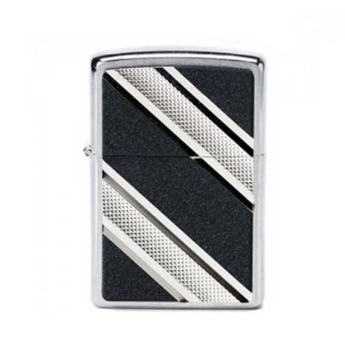 Bật Lửa Zippo Double Diagonal Emblem Brushed Chrome Chính Hãng Usa