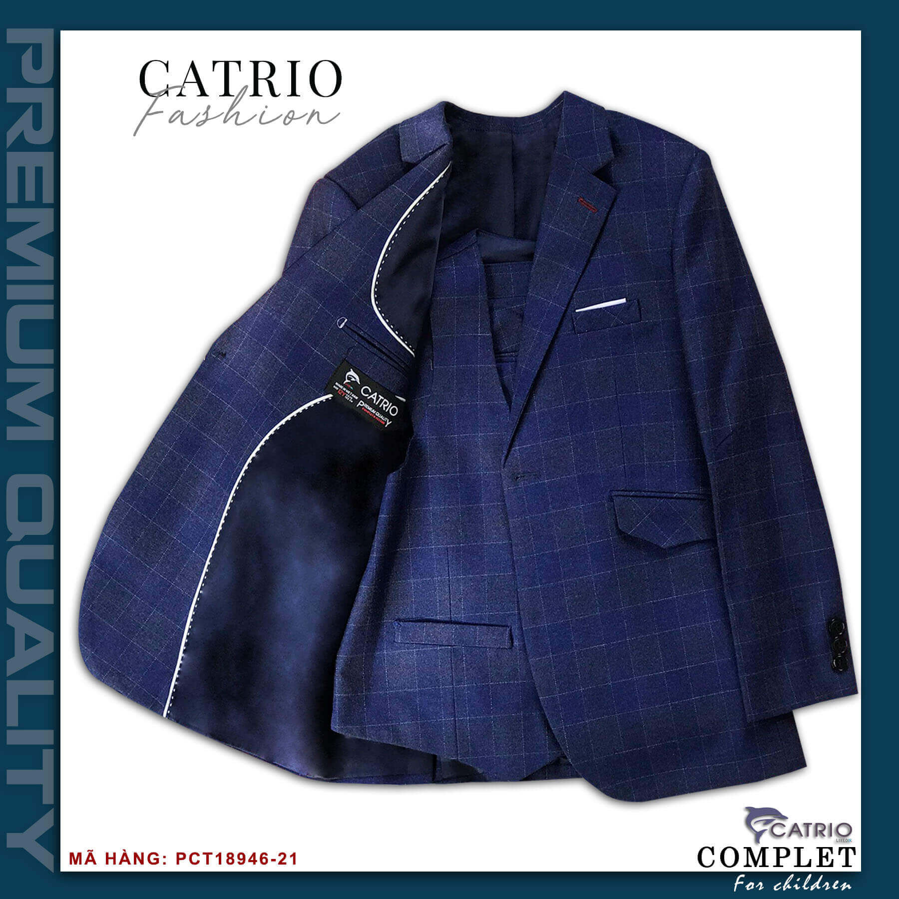 BỘ ĐỒ VEST BÉ TRAI CATRIO PCT18946/21 là bộ đồ suits trẻ em từ 2 tuổi 12kg..7 tuôi 28kg gồm 3 chi tiết QUẦN DÀI BÉ TRAI + ÁO VEST TRẺ EM + ÁO GILE vải dạ cao cấp mềm mượt tuyệt vời sang trọng để bé biểu diễn dự tiệc cưới hỏi