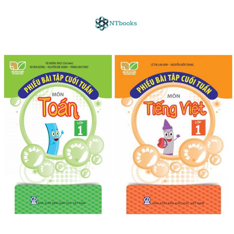 Combo 2 cuốn Phiếu bài tập cuối tuần môn Toán + Tiếng Việt lớp 1
