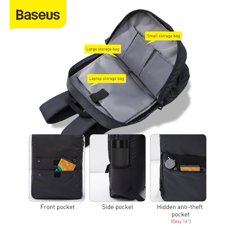 Ba lô vải dù chống thấm nước Baseus Basics Series 13&quot; / 16&quot; Computer Backpack dùng cho Tablet /Laptop/ Macbook