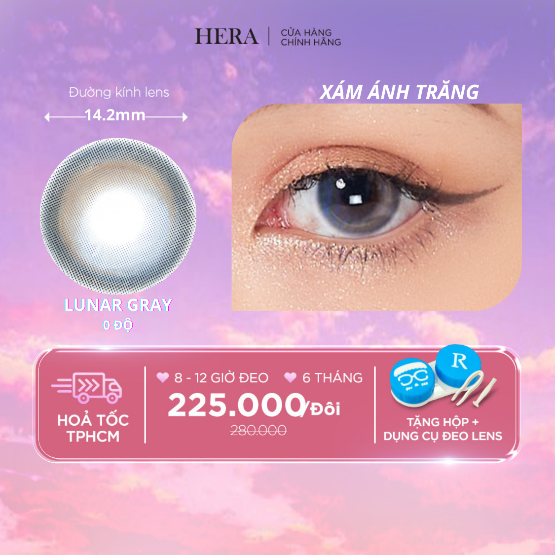 Kính Áp Tròng Hera Xám Mây Chiều Không Độ CHARCOAL CLOUD Nhập Khẩu Hàn Quốc Lens Không Cận 6 Tháng