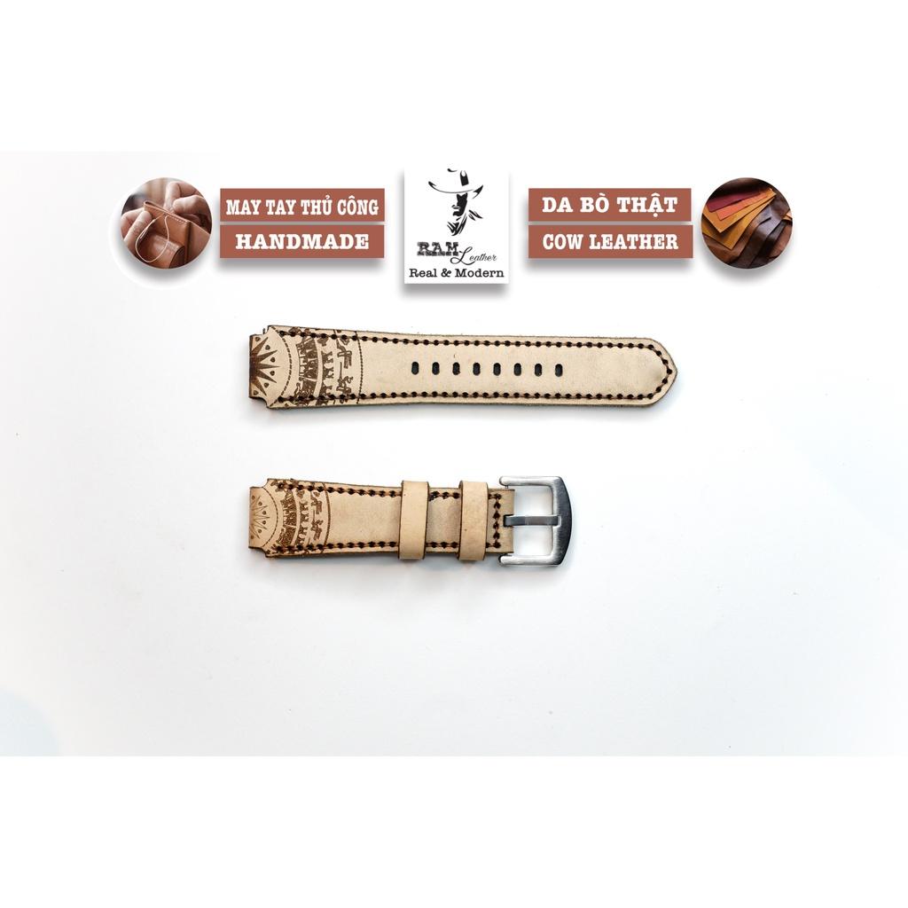 Dây đồng hồ trống đồng da bò thảo mộc vegtan trắng tinh khôi handmade bền chắc - chính hãng RAM Leather
