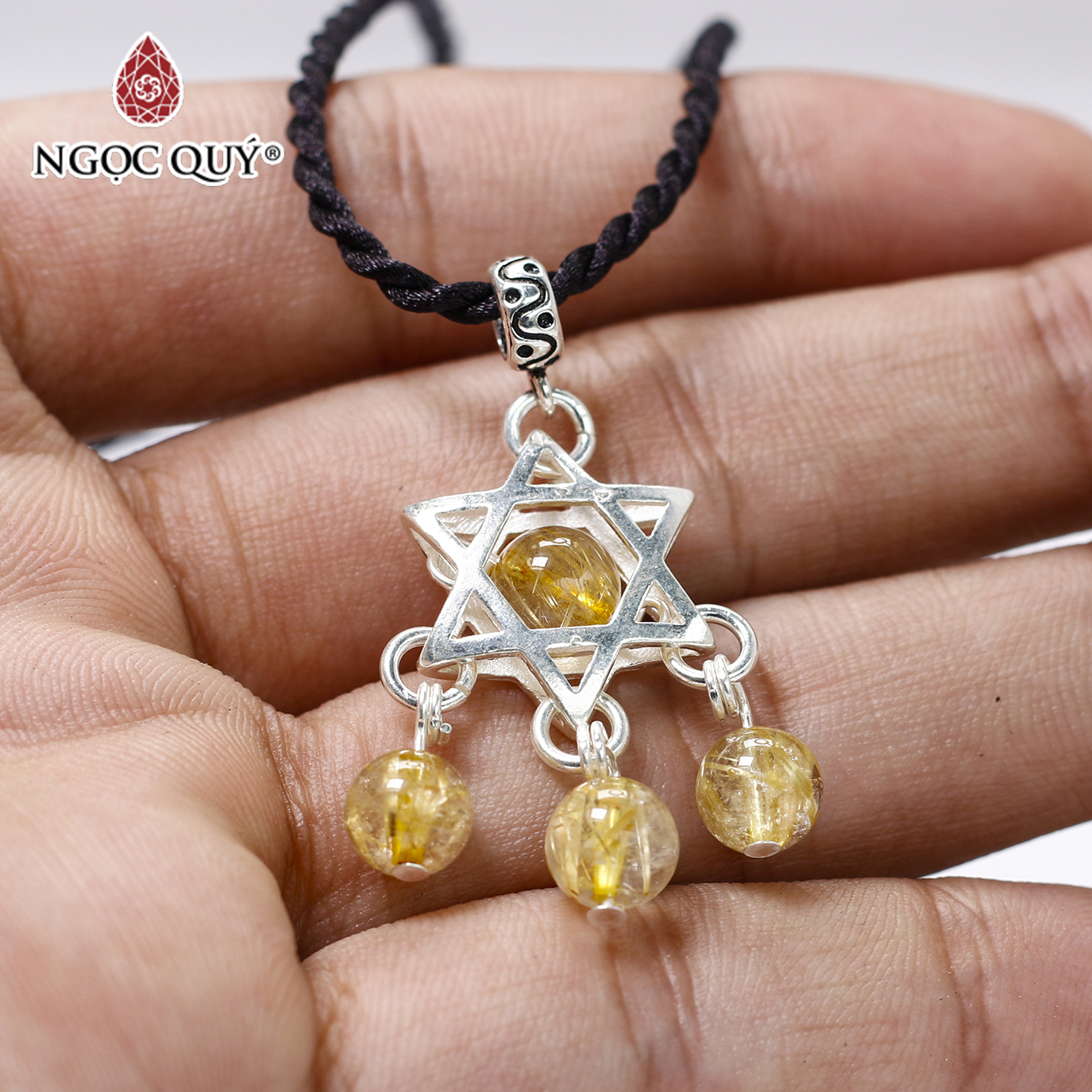 Bộ bông tai mặt dây chuyền bạc thạch anh tóc vàng mệnh thủy, kim - Ngọc Quý Gemstones