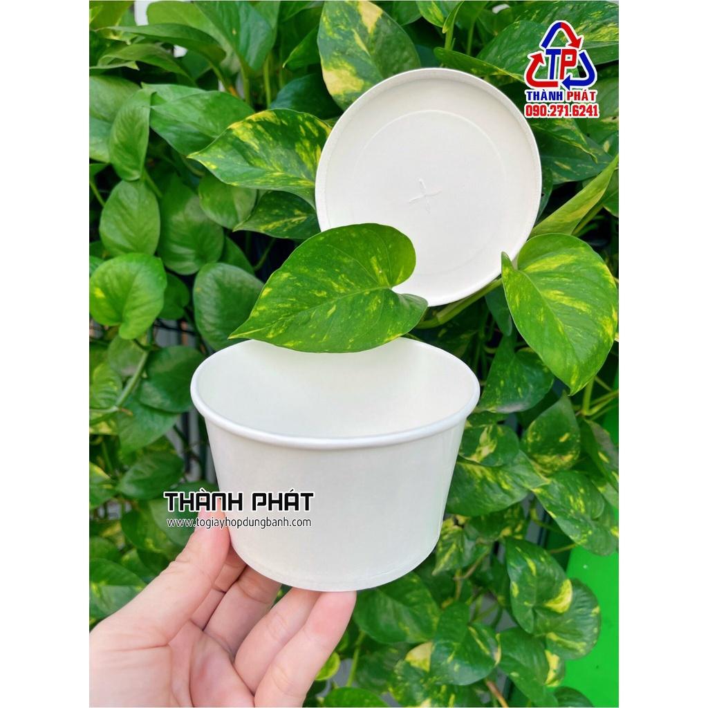 50 Tô giấy trắng 400ml kèm nắp giấy đựng chè, cháo, canh, bánh