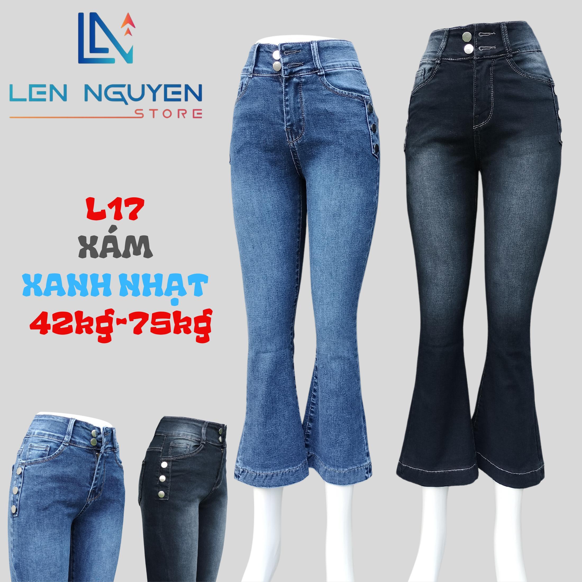 L17_Quần jean nữ, loe, lưng cao, quần bò nữ dáng ôm, quần rin nữ có big size, cho 42kg đến 75kg,LEN  - Xám
