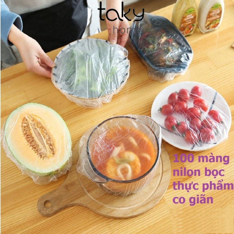 Gói 100 Màng Bọc Thực Phẩm Co Giãn, Túi Nilon Màng Bọc Thực Phẩm, Đa Năng, Tiện Dụng Cho Bếp, Tiện Dụng, Sử Dụng Dễ Dạng. TakyHome 5180