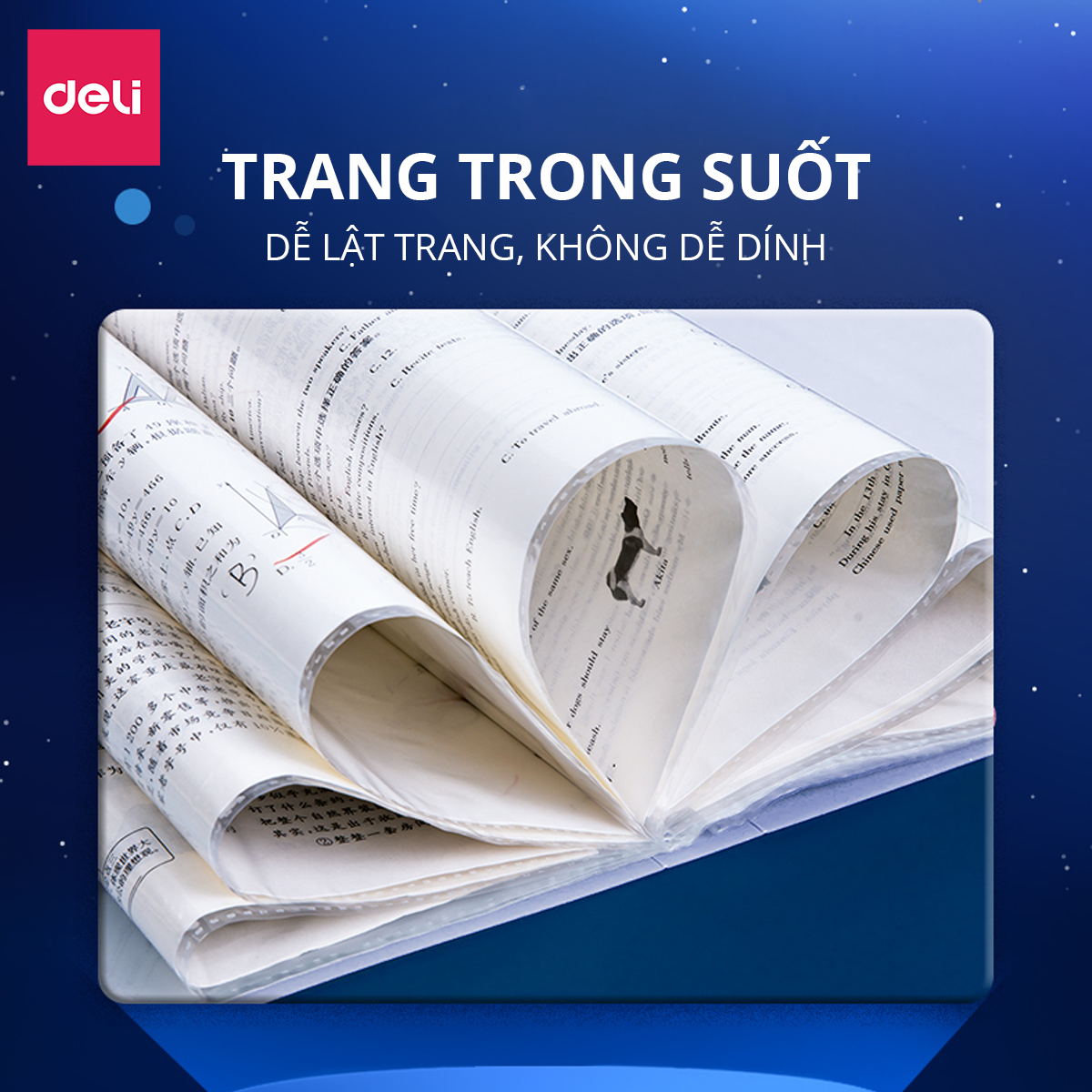 File lá học sinh sinh viên văn phòng khổ A4 Deli - 30/40 lá - Chất liệu nhựa PP cao cấp họa tiết phi hành gia độc đáo xinh xắn - 72665 / 72666