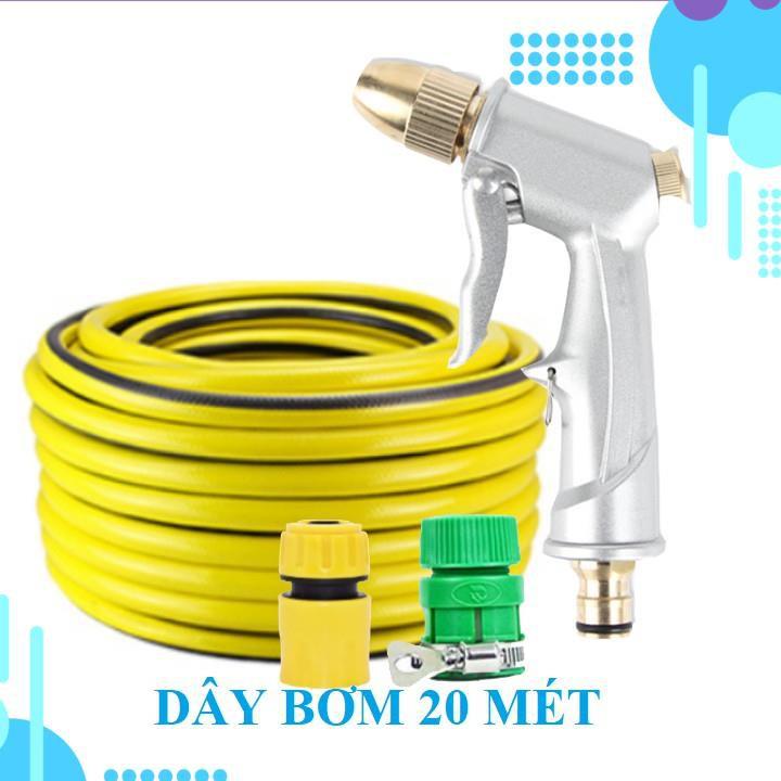 Bộ dây vòi xịt nước rửa xe, tưới cây . tăng áp 3 lần, loại 20m 206701 đầu đồng, cút, nối PE