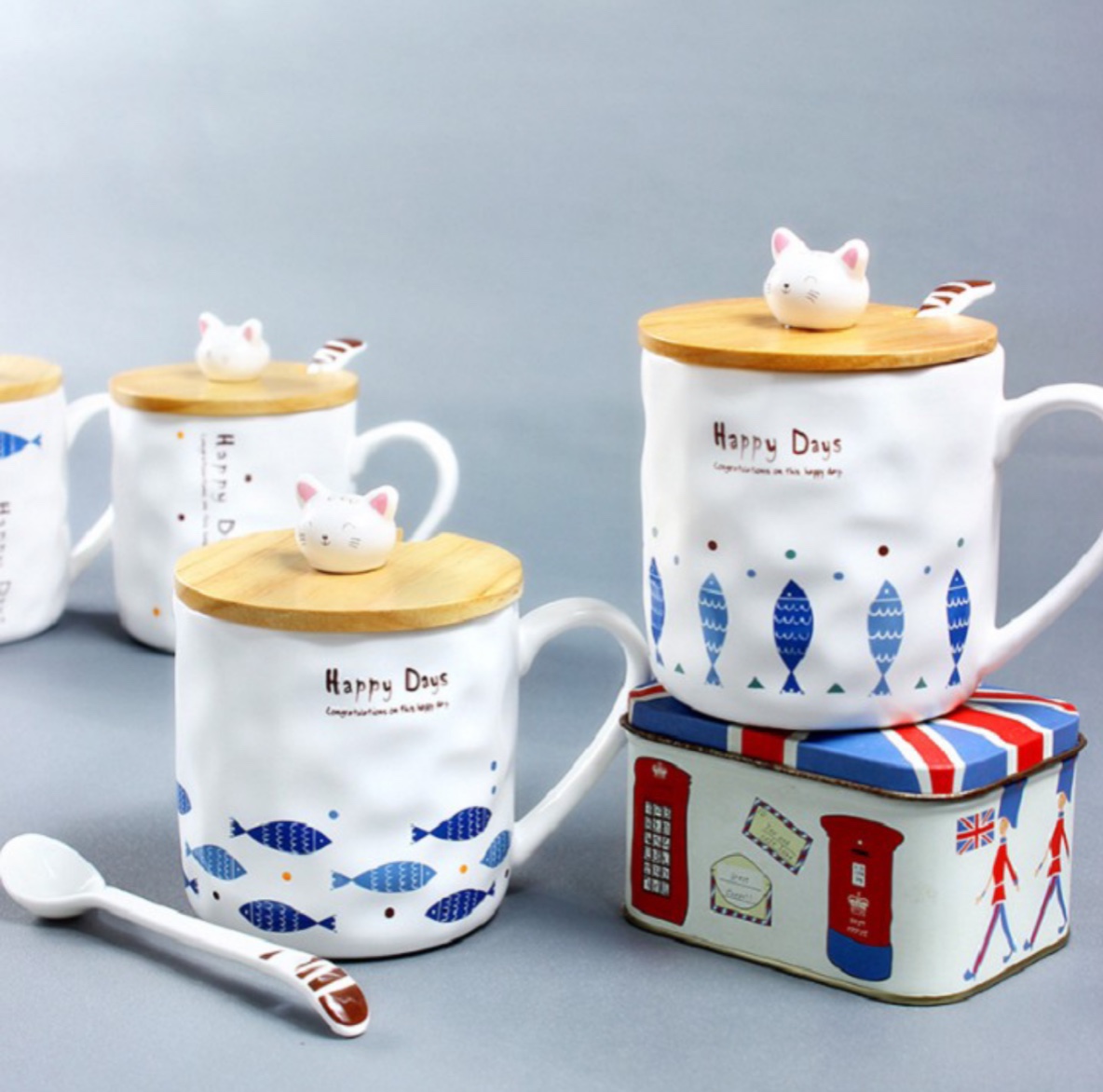 Cốc sứ hình mèo có nắp đậy 400ml cao cấp