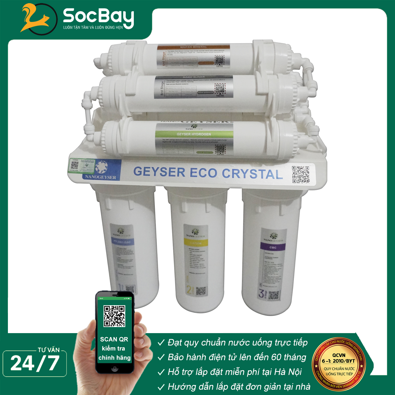 Máy lọc nước Nano Geyser ECO CRYSTAL 8 cấp công nghệ lọc UF - Hàng Chính Hãng