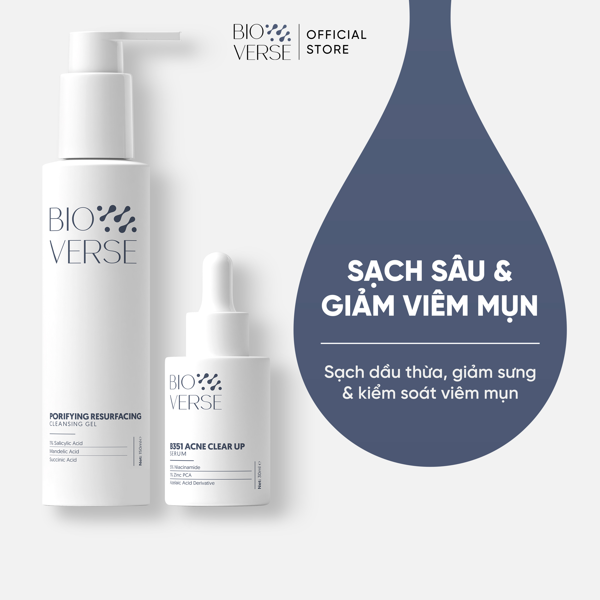 Bộ đôi làm sạch sâu & hỗ trợ ngừa mụn (Porifying Resurfacing Cleansing Gel + B351 Acne Clear up Serum)