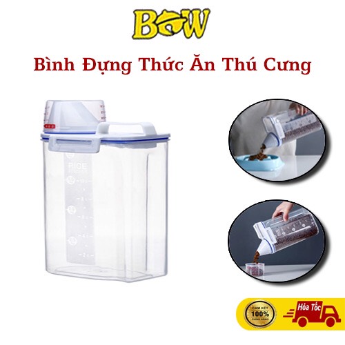 Hộp kín đựng thức ăn hạt dung tích 2kg, kèm cốc định lượng dành cho Chó Mèo