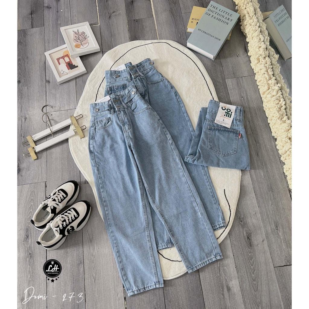 Quần baggy nữ màu xanh cạp cao 2 nút có bass siêu đẹp Lê Huy fashion Ms 273