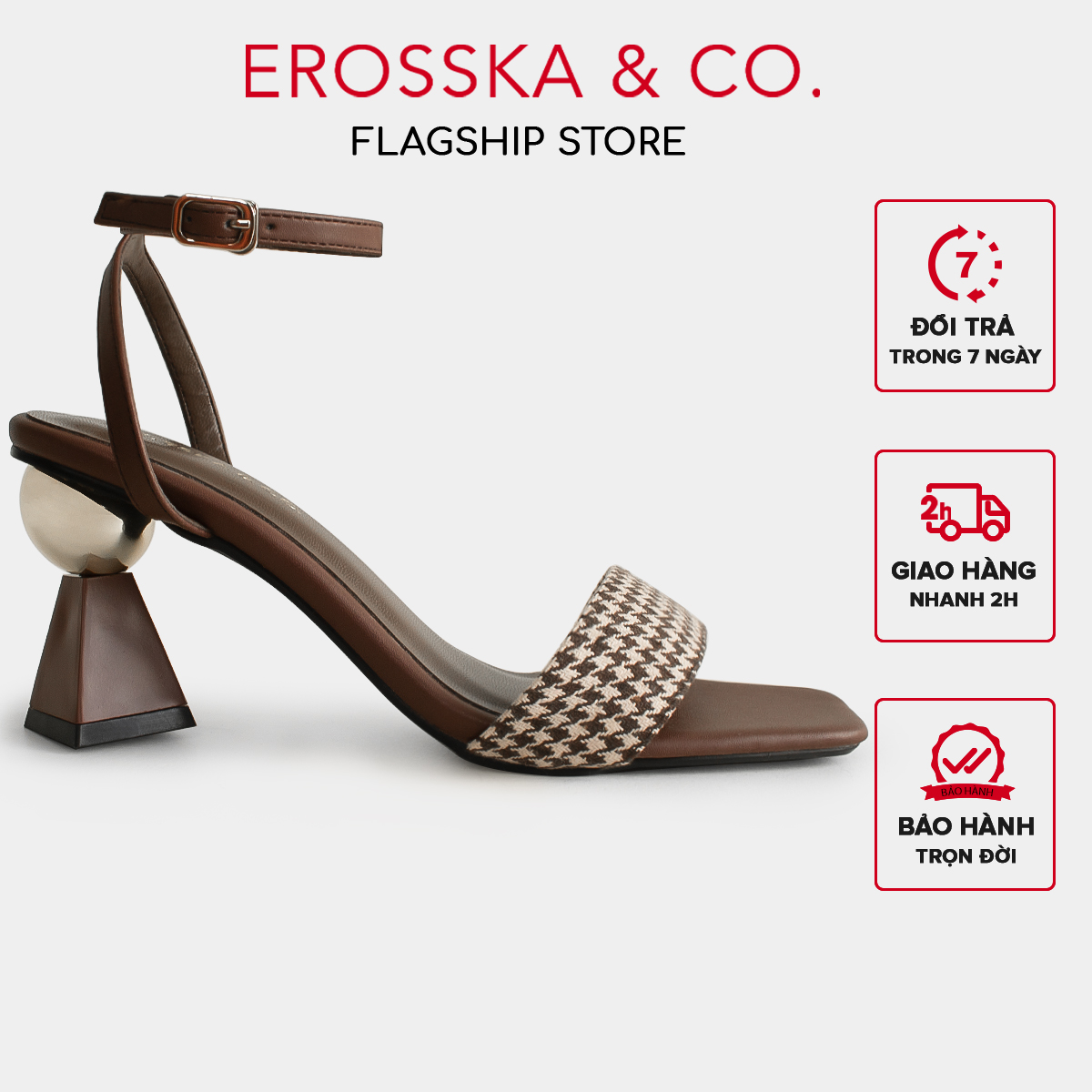 Erosska - Sandal cao gót mũi hở đế vuông phối dây quai mảnh cao 7cm - EB055