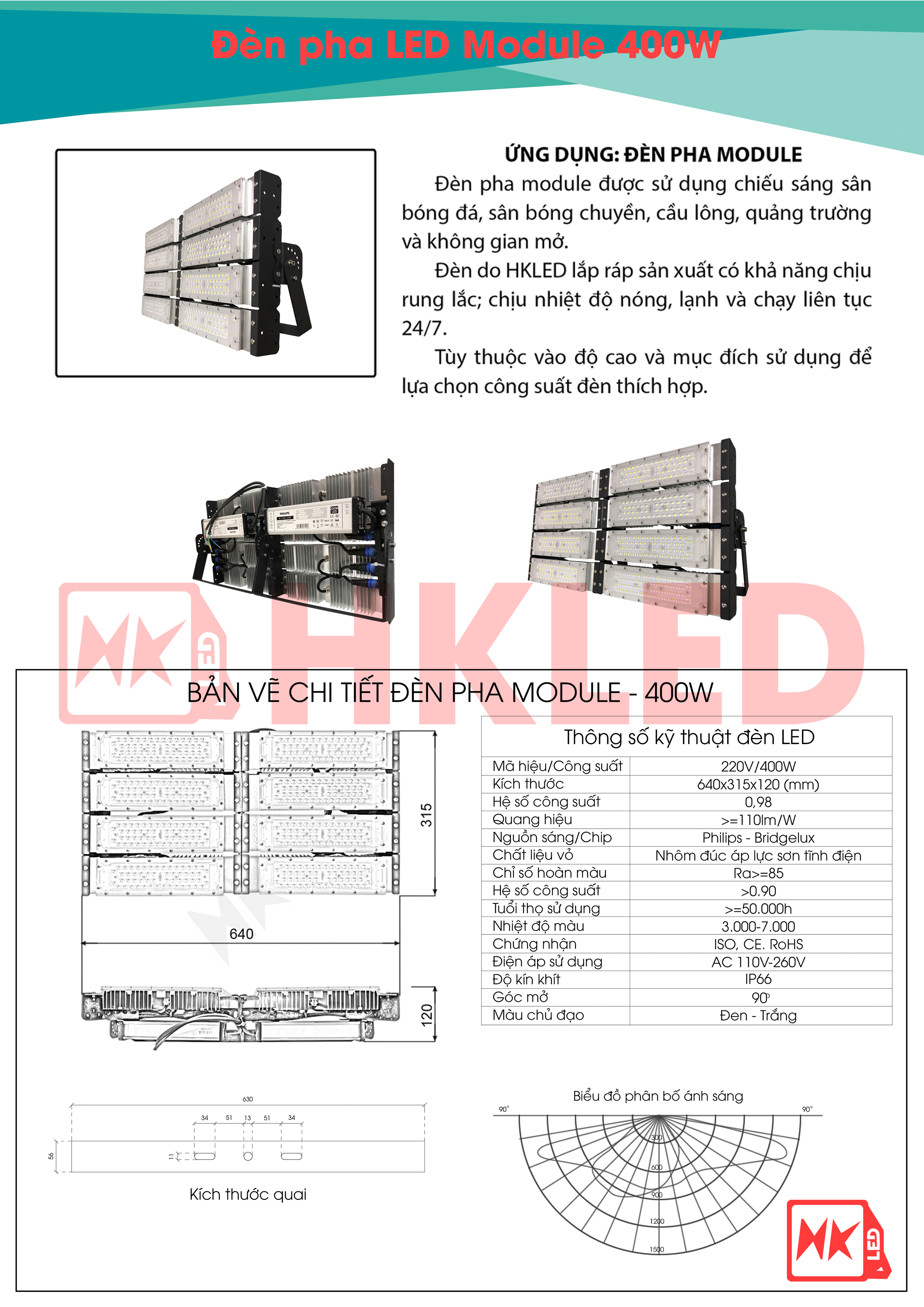 HKLED - Đèn pha LED Module OEM Philips 400W - DPMPL400