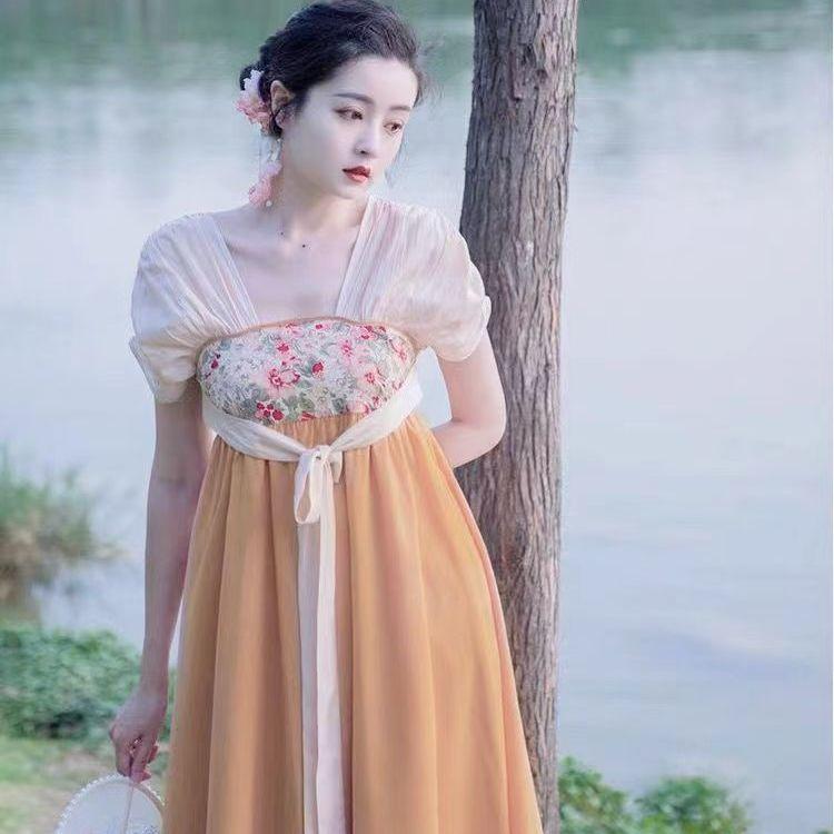 SHUANGYAN Cải tiến Hán phục đơn giản Hán nguyên tố quốc phong phục cổ dịu dàng váy cưới kiểu Trung Quốc mới thiết kế váy dài cảm giác gầy