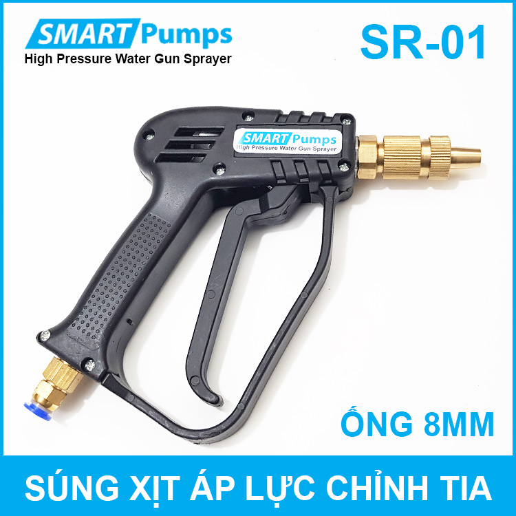 Súng xịt áp lực rửa xe vệ sinh máy lạnh tưới cây có chỉnh tia ống 8mm Smartpumps