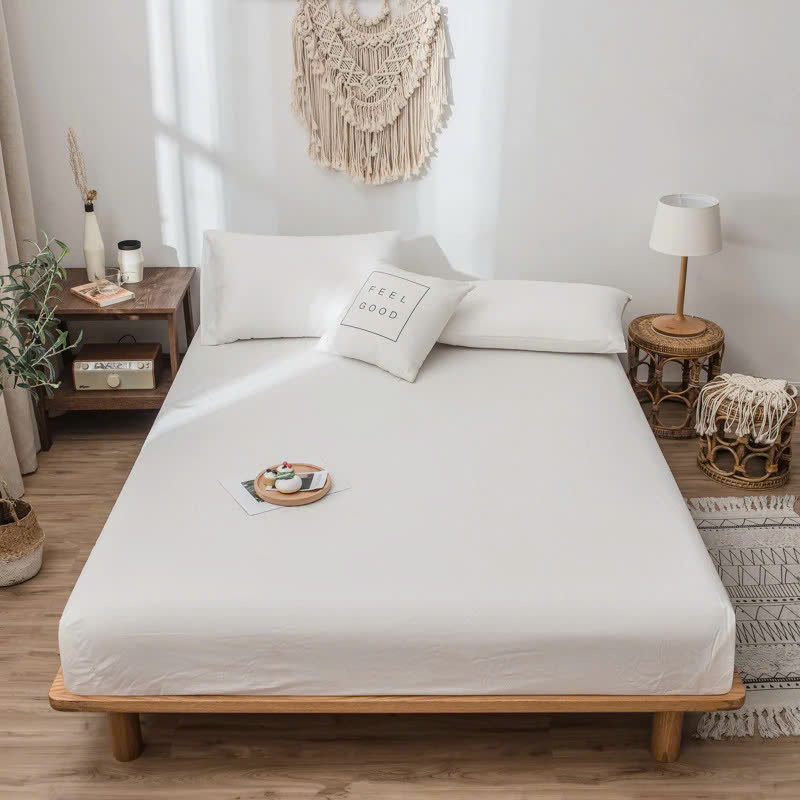 Bộ Ga Gối Cotton Đũi Tici Cao Cấp Nhiều Màu - Trắng - 1M6X2M Nệm 21 - 25Cm
