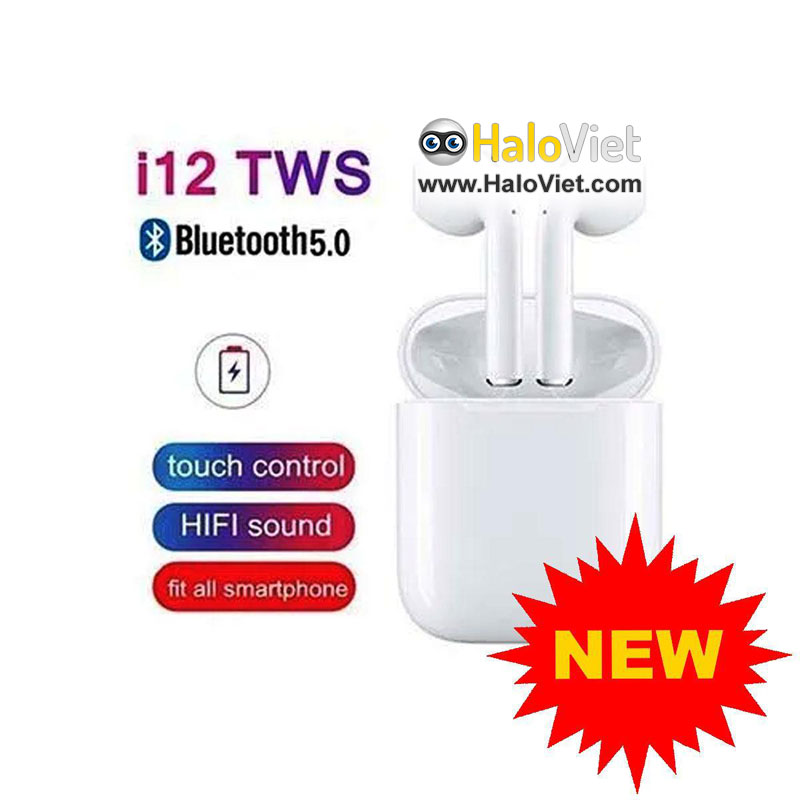 Tai nghe không dây bluetooth i12 / Inpods 12 TWS v5.0 - Tặng 1 cặp mút đệm bọc tai nghe, giúp êm tai, lọc âm & tăng bass