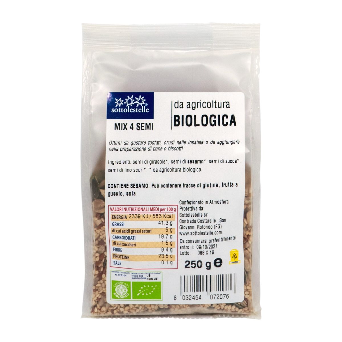 Hạt dinh dưỡng hỗn hợp 4 loại hạt hữu cơ Sottolestelle 250g Organic 4 Semi