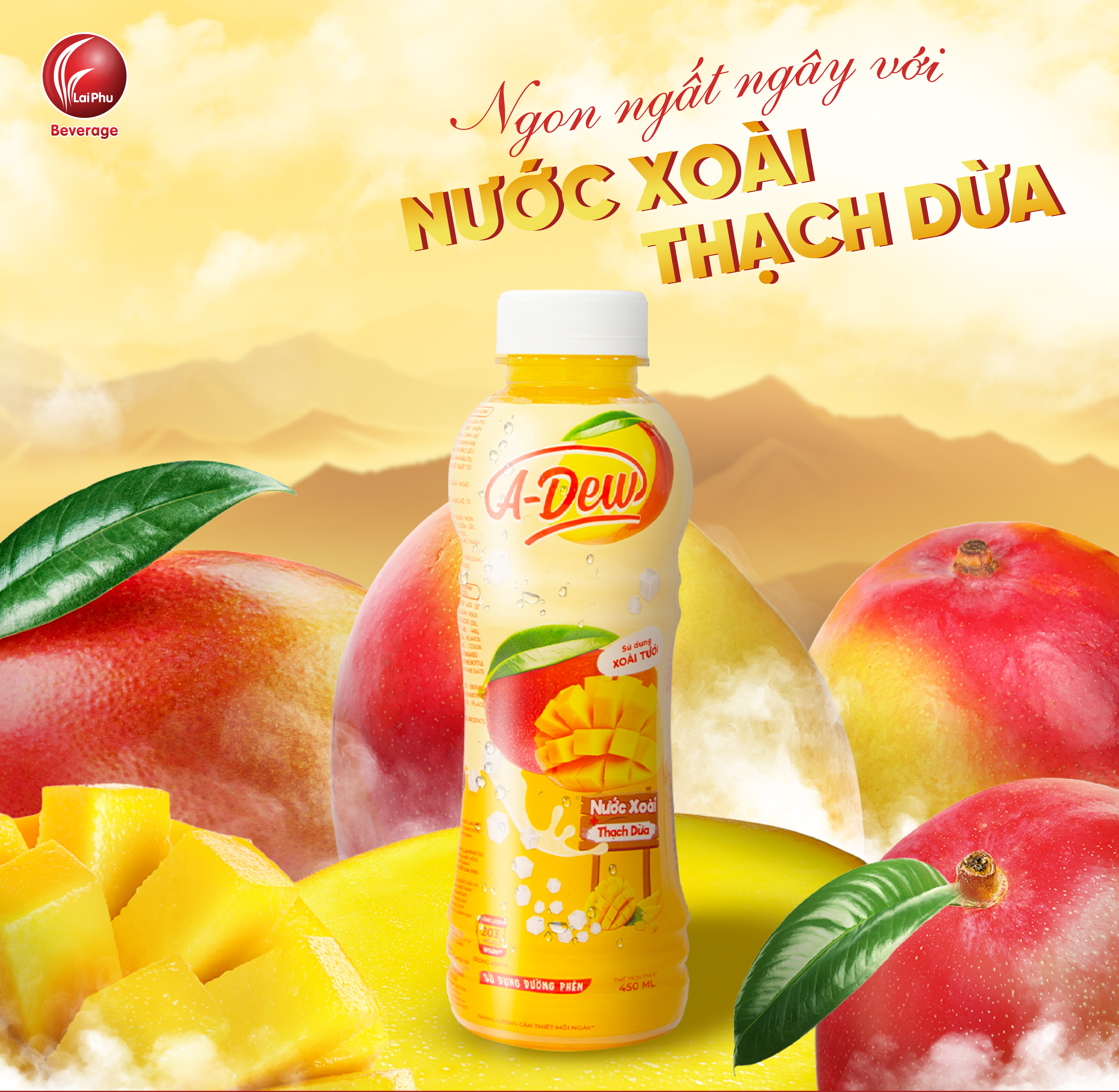 Nước Xoài Thạch Dừa A-Dew 450ml - Thùng 24 Chai