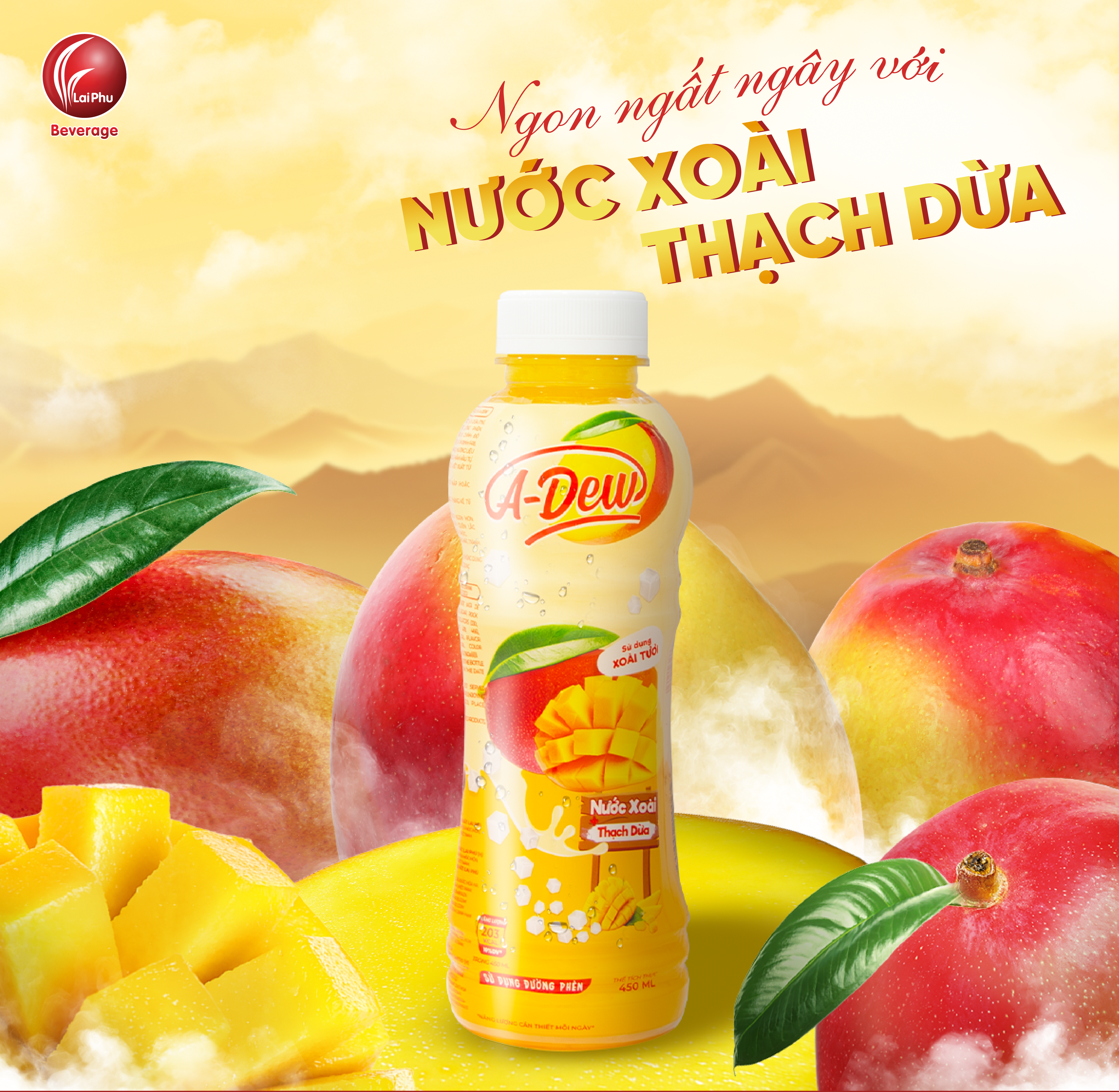 Nước Xoài Thạch Dừa A-Dew Chai 450ml - Lốc 6 Chai