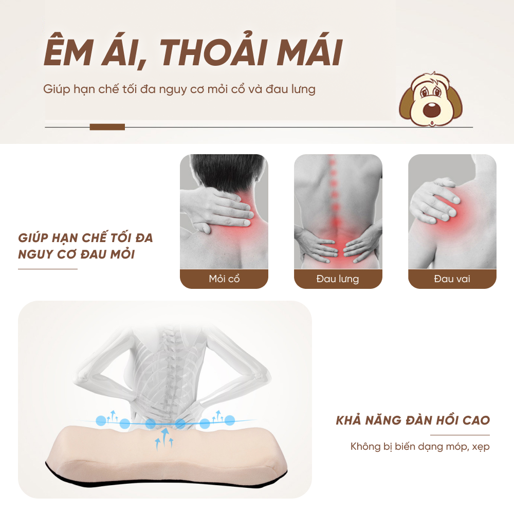 Gối tựa đầu, tựa lưng ICAROOM cao su non dành cho xe ô tô và ghế văn phòng chống đau lưng