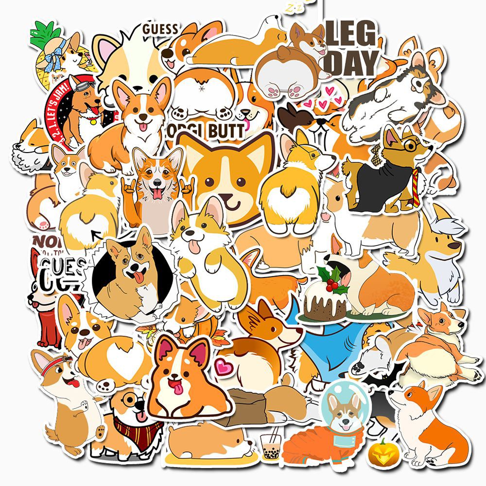 Set 60 sticker chó corgi dễ thương hình dán có ép lụa - Giao mẫu ngẫu nhiên