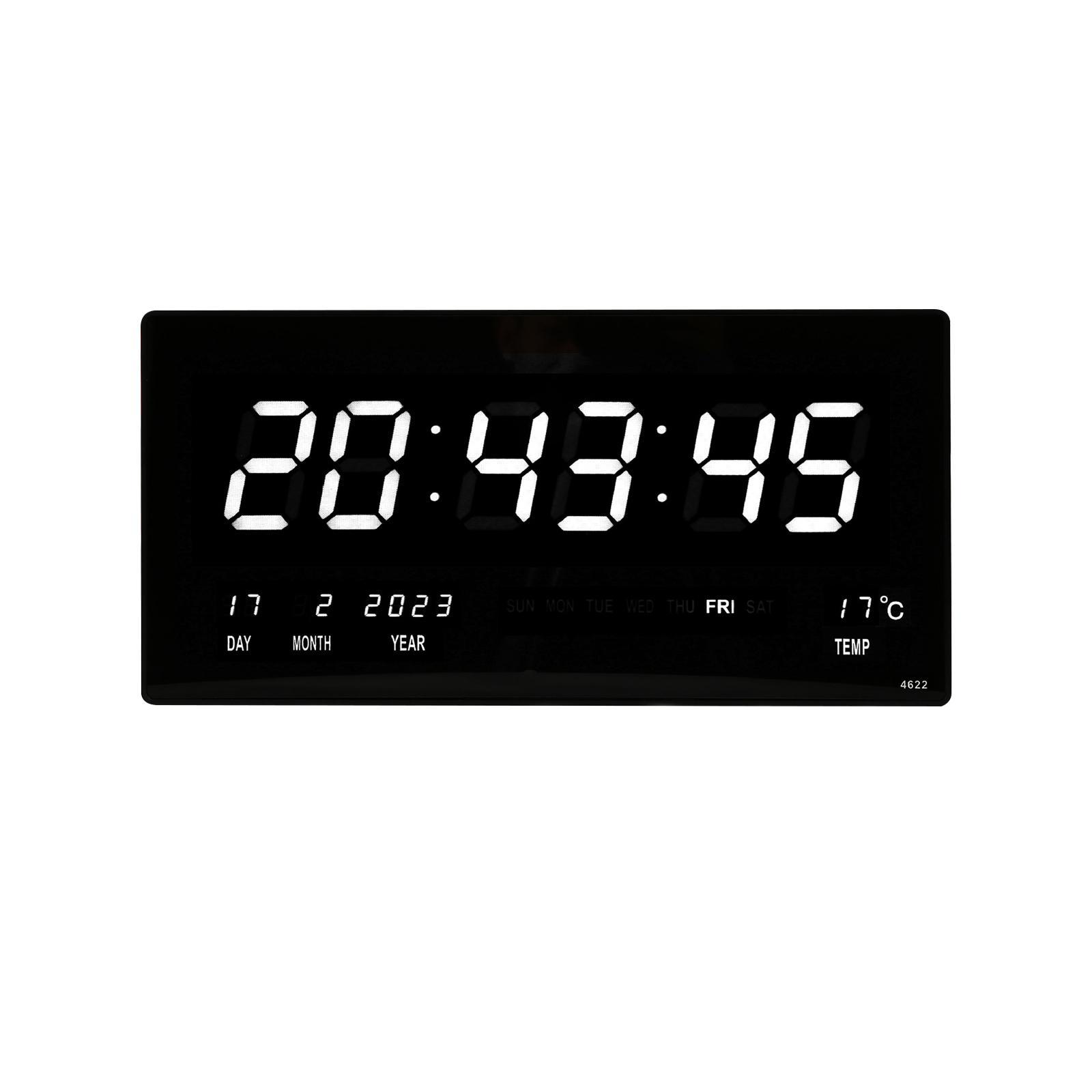 Rectangle Digital Wall Clock USB Indoor Temperature Day of Week Large Number