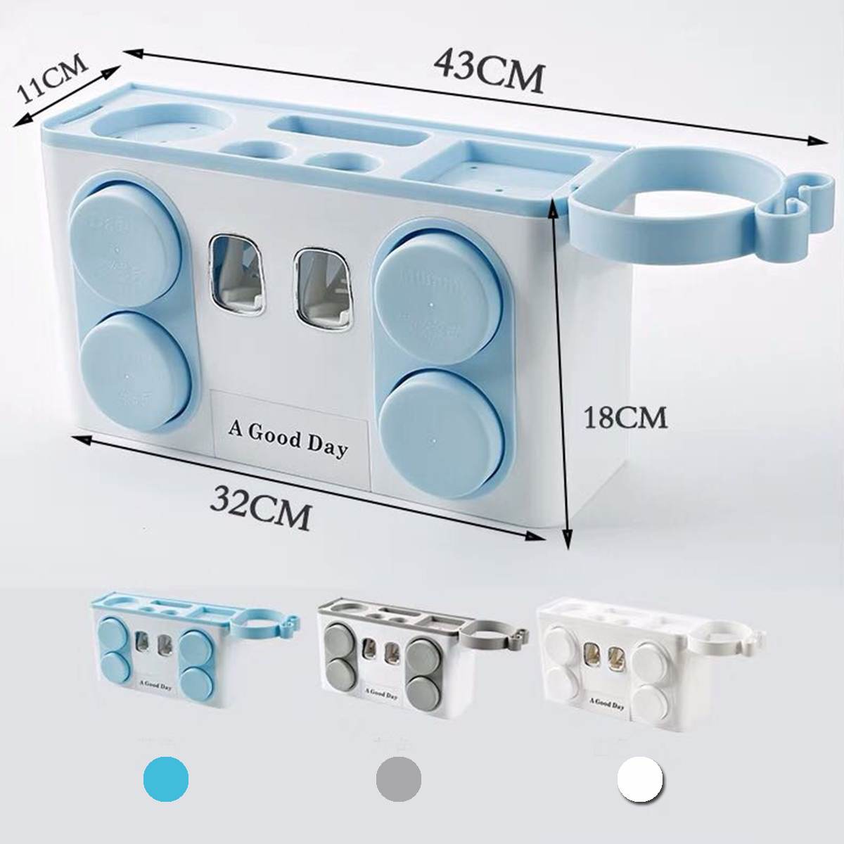 Giá treo bàn chải 4 cốc, nhả kem đánh răng kiêm giá để máy sấy tóc