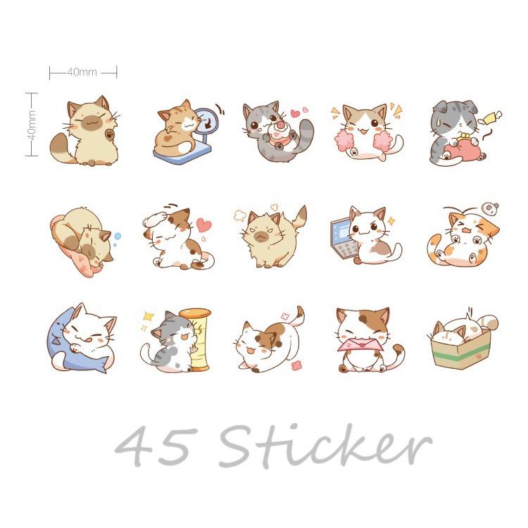 Hình dán sticker cute dễ thương hộp 45 miếng sicker dán sổ laptop ST28