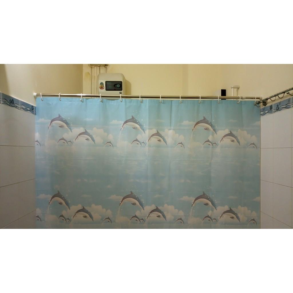 Rèm nhà tắm họa tiết Cá Heo Xanh xinh xắn - Rèm nhựa nilon chống thấm nước