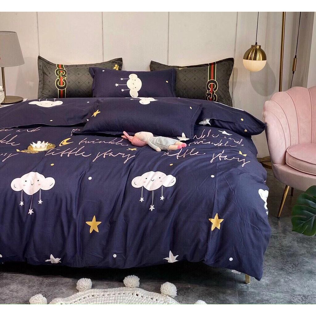 Bộ chăn ga Cotton Poly M2T bedding chăn ga Hàn Quốc Họa tiết mây và sao đủ size miễn phí bo chun