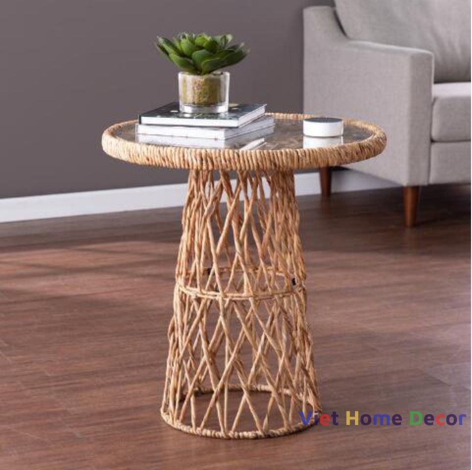 Bàn Cafe Lục Bình Đan Mặt Kính - Thương Hiệu Viet Home Decor