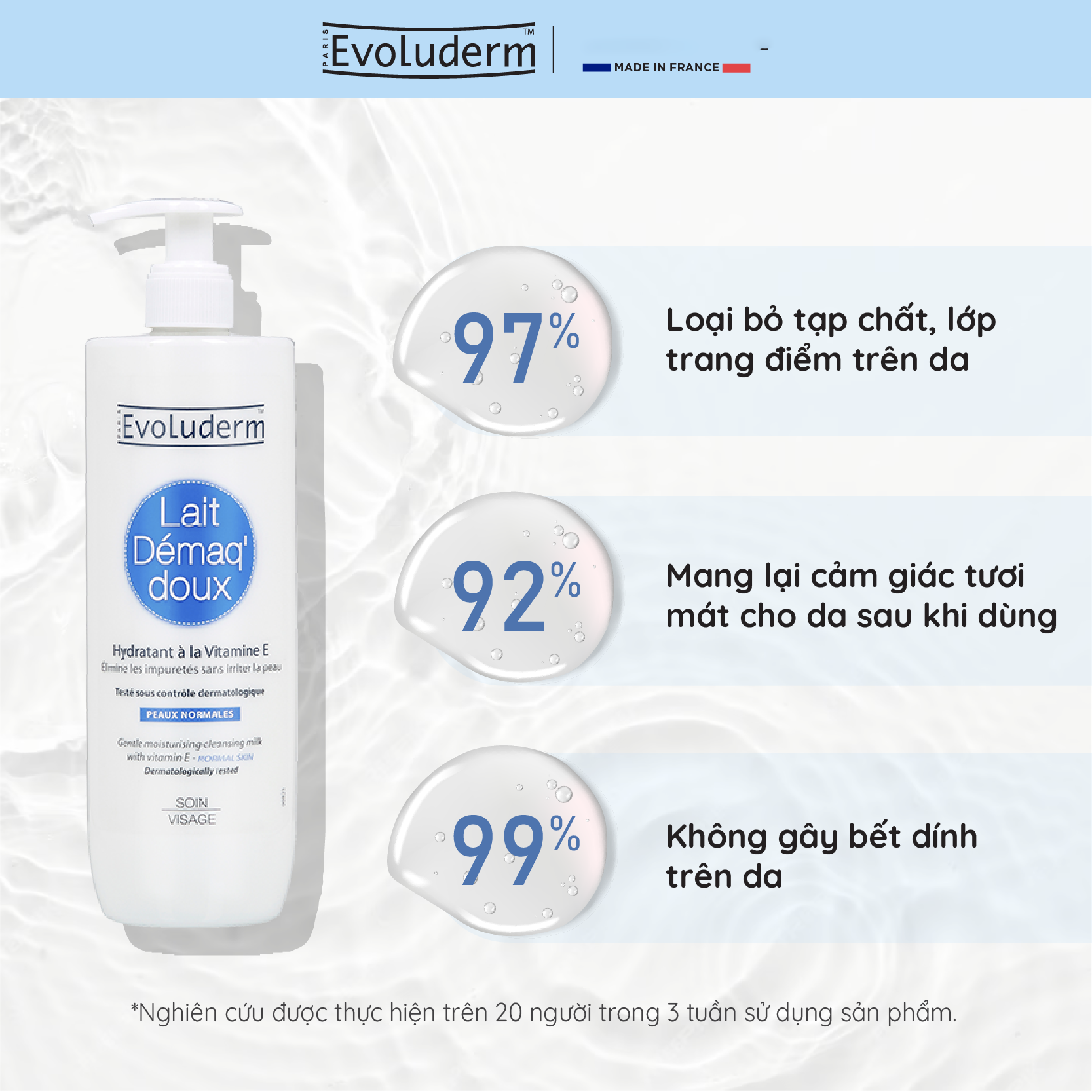 Sữa tẩy trang rửa mặt Evoluderm bổ sung Vitamin E giúp dưỡng ẩm và làm tươi trẻ làn da 500ml