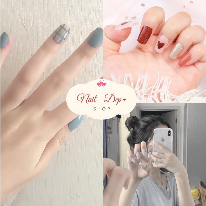 Set 24 móng tay giả , nail giả sang chảnh phong cách Hàn Quốc ( kèm keo )