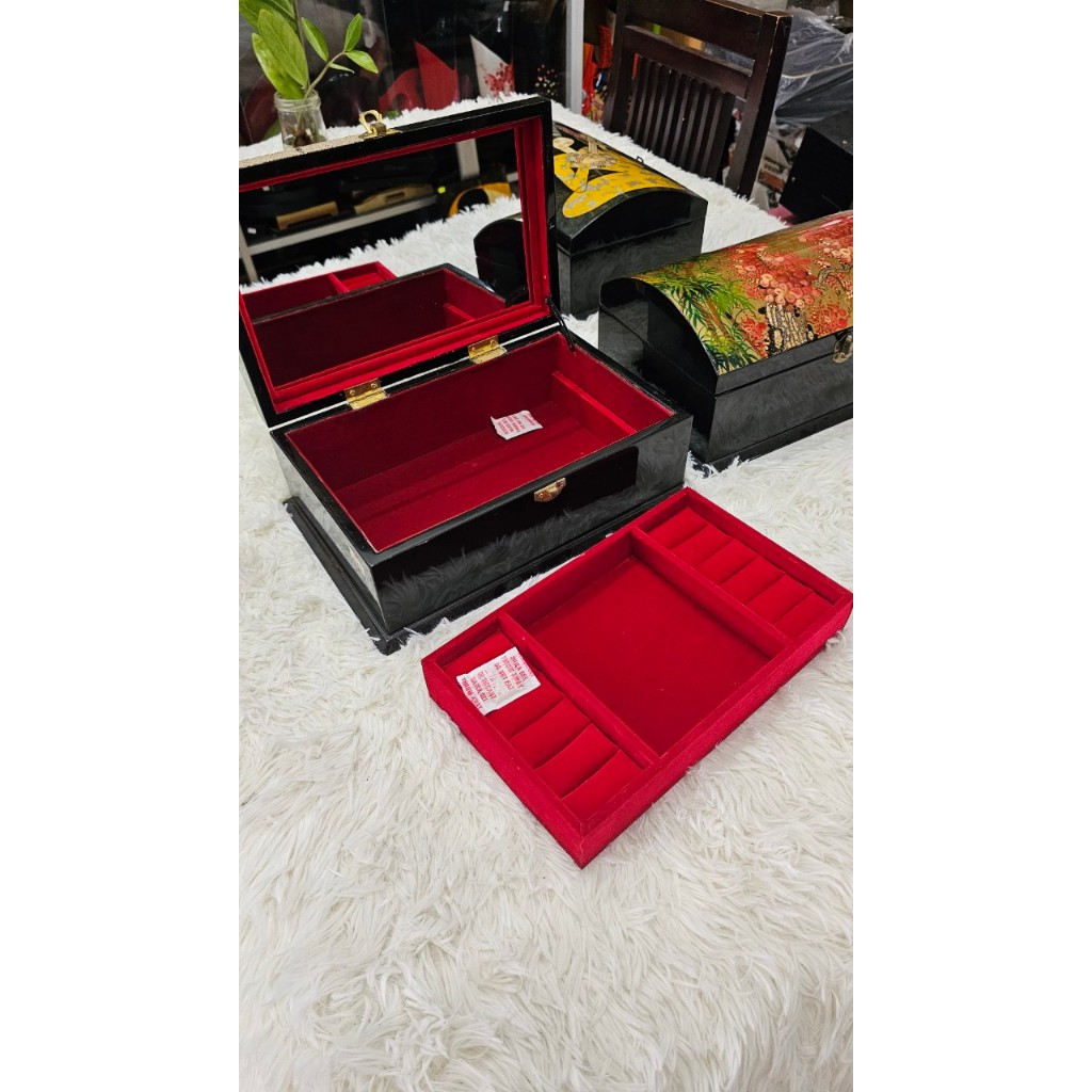 Hộp nữ trang 2 tầng nắp cong Sơn Mài Cao Cấp Thanh Bình Lê đựng đồ trang sức, vật dụng nhỏ xinh, làm quà tăng,...