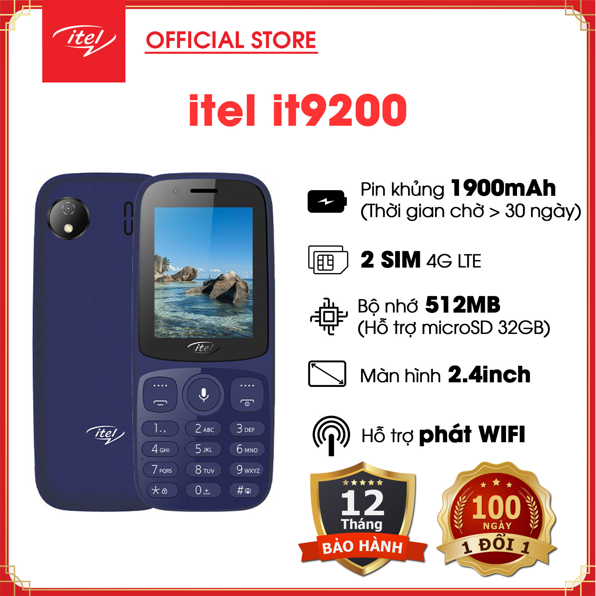 Điện thoại phổ thông itel it9200 2 sim 2 sóng 4G - Hàng chính hãng