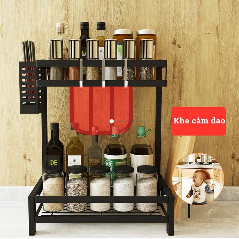 Khay kệ đựng gia vị, dao thớt nhà bếp INOX 2 tầng