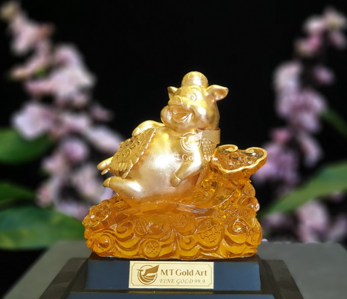 Tượng heo dát vàng M04 MT Gold Art- Hàng chính hãng, trang trí nhà cửa, phòng làm việc, quà tặng sếp, đối tác, khách hàng, tân gia, khai trương
