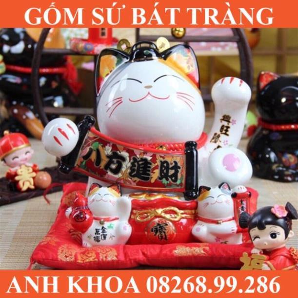 Mèo Thần Tài &quot;Bát Phương Khai Tài&quot;Size 25cm - Gốm sứ Bát Tràng Anh Khoa