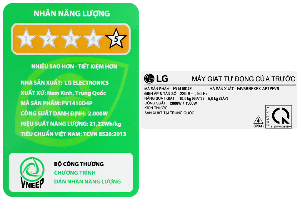 Máy giặt sấy LG Inverter 10 kg FV1410D4P -HÀNG CHÍNH HÃNG-GIAO LẮP HÀ NỘI