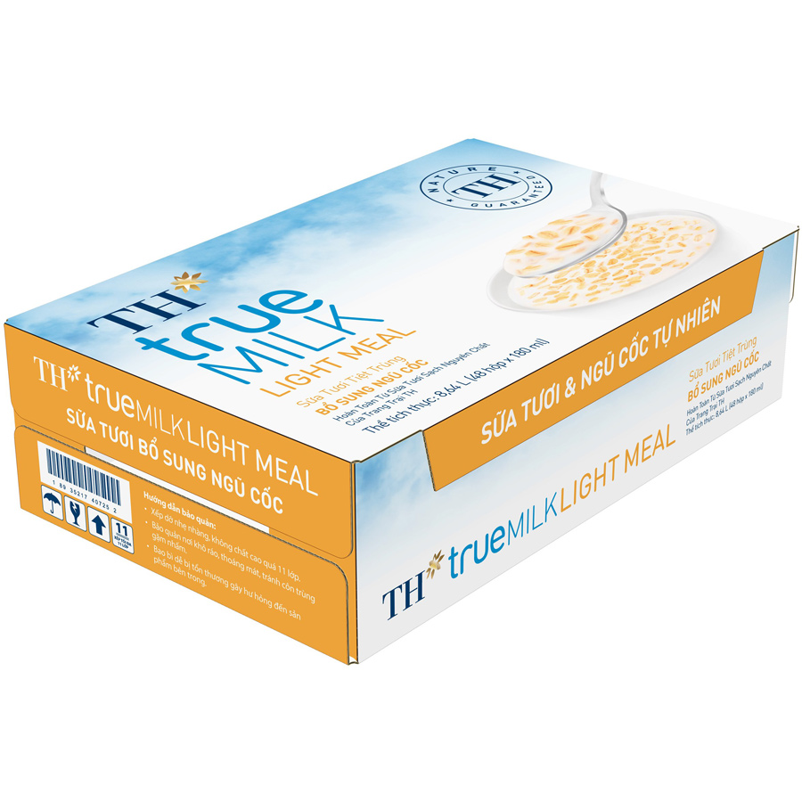 Thùng 48 Hộp Sữa Tươi Tiệt Trùng Ngũ Cốc TH True Milk Light Meal 180ml