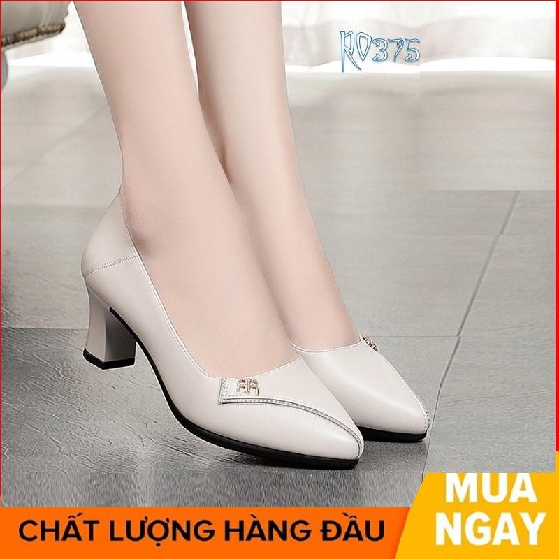 Giày cao gót nữ đẹp đế vuông 5 phân hàng hiệu rosata ba màu đen đỏ kem ro375